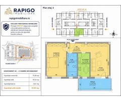 Apartamentul nr. 24 | 2 camere decomandat | Etaj 3 | Terasă 8,61 mp |