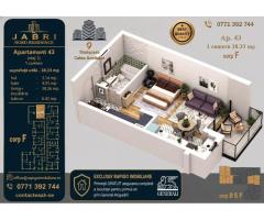 Apartament 43, Corp F – Studio | 38,51 mp | Etaj 3 | Jabri Nord Reside