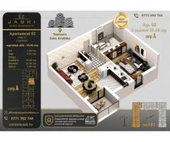 Apartament 02A, Corp A – 2 camere | 55,60 mp | Jabri Nord Residence